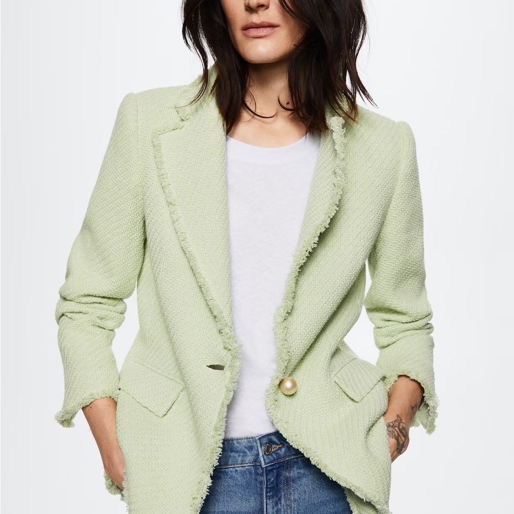 Mango Mint Green Tailored Blazer with Textured Details Tweed IRO Zara